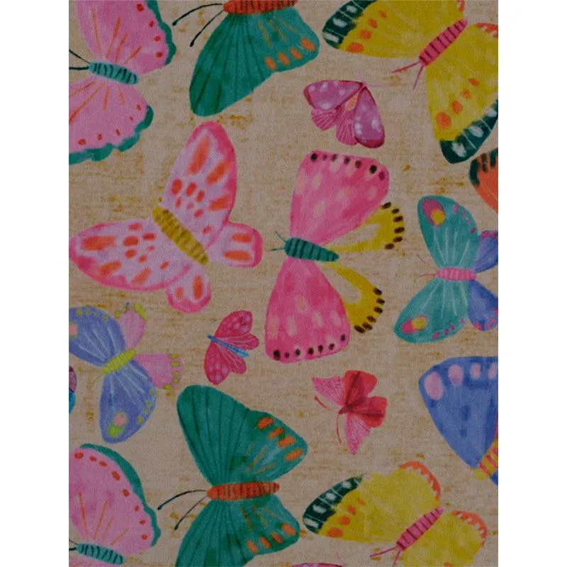Close-up of pastel butterfly motifs on the carpet surface