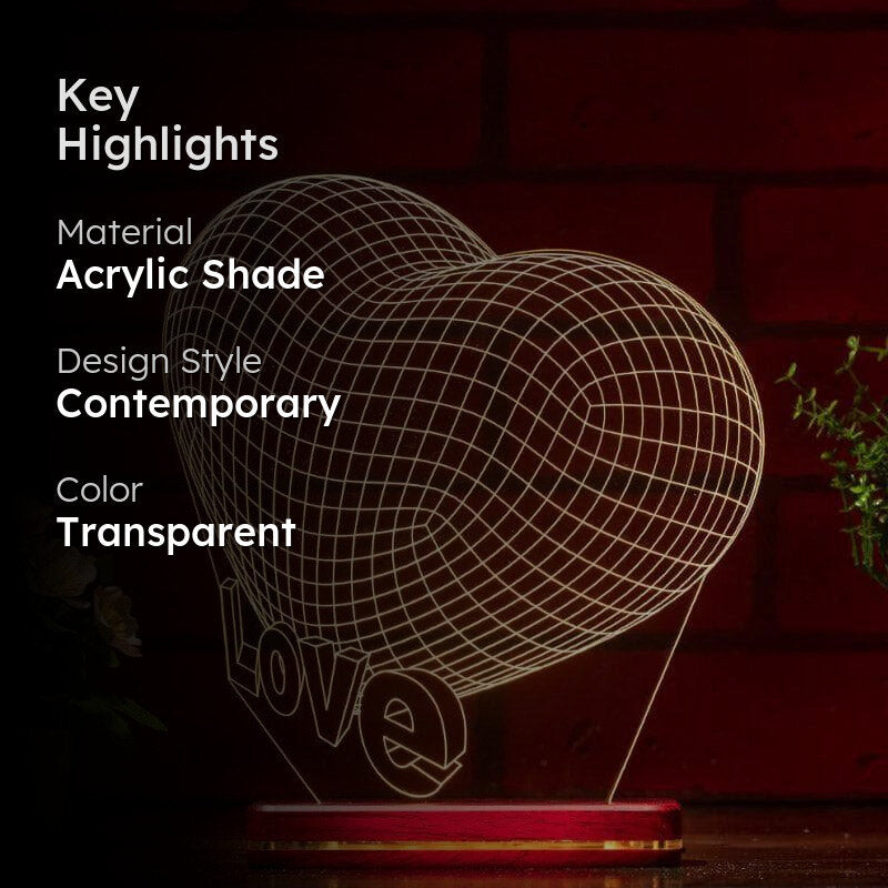 Valentine Love LED Acrylic Table Lamp - Transparent media 2