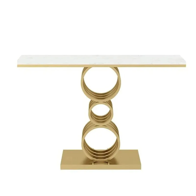 Triple Ring Metal Console Table with Marble Top - Small media 6