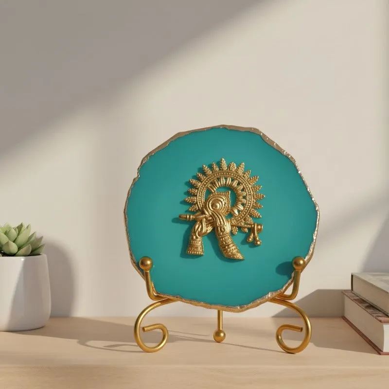 Krishna Harmony Agate Showpiece With Stand - Blue media 4