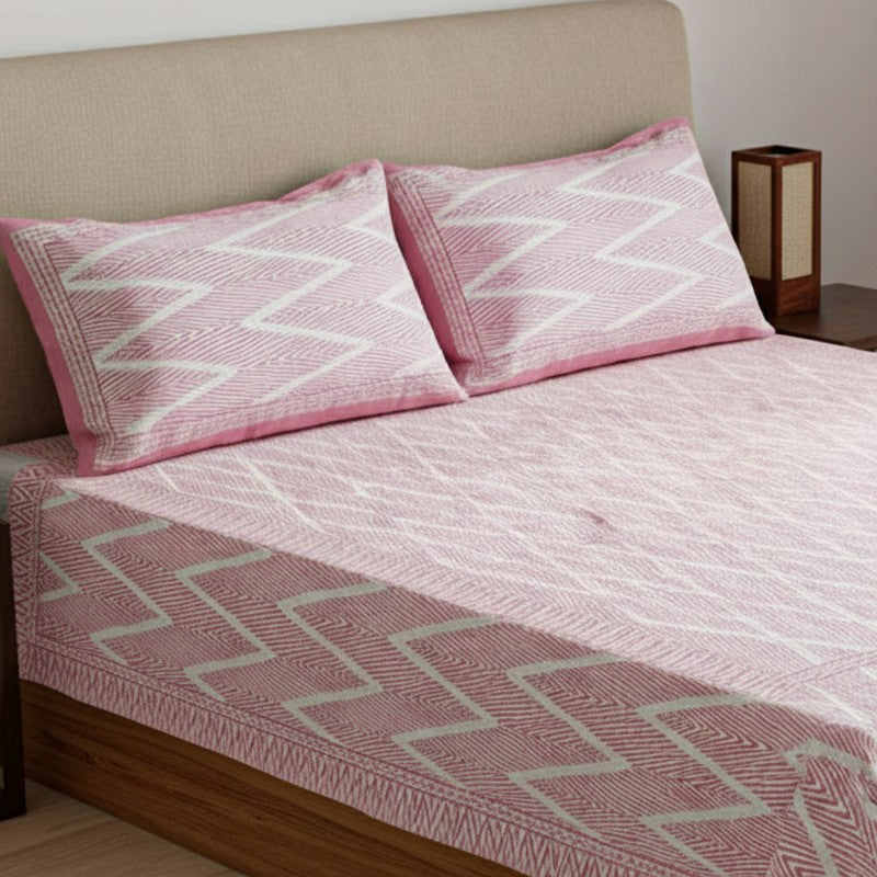 Jorie Geometric Printed Cotton Bedsheet (Pink) - 120 TC media 3