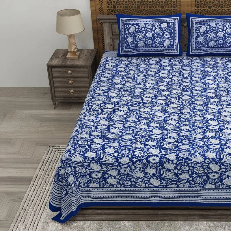 Blossomar Cotton Bedsheet (Blue,White) - 240 TC media 3