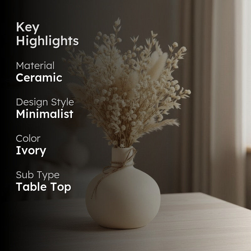 Round Ivory Minimal Ceramic Vase media 2