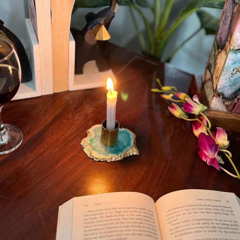 Niema Handcrafted Agate Candle Holder - Green