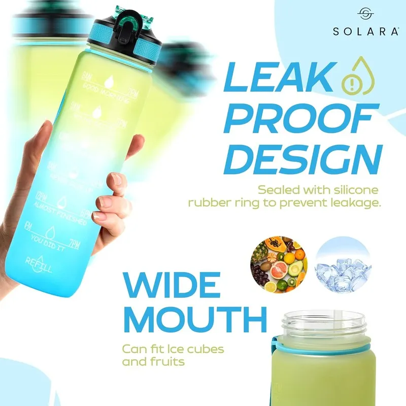 Solara Sportiq Plastic Water Bottle (1000 mL) - Blue,Green media 4