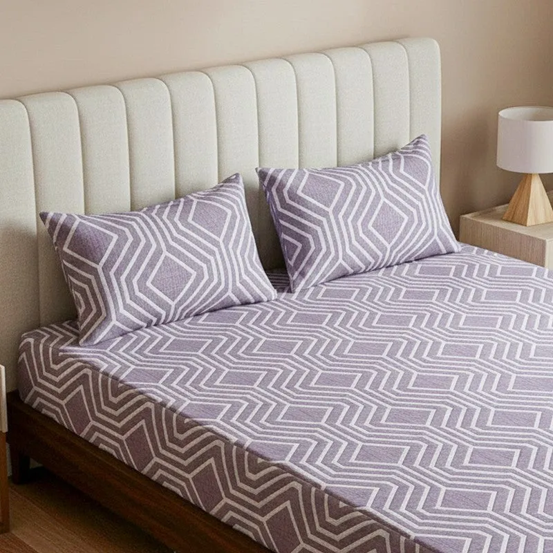 Akoya Geometric Cotton Bedsheet (Purple) - 200 TC media 3