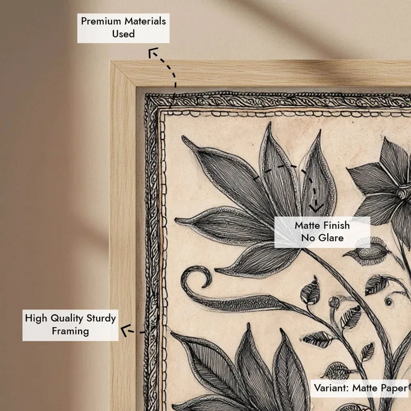 Floral Sketch Canvas Wall Painting With Brown Frame media 10