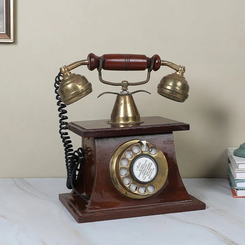Vintage Telephone Wood & Brass Showpiece media 3