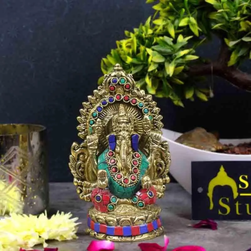 Colorful Gajanana Brass Statue media 1