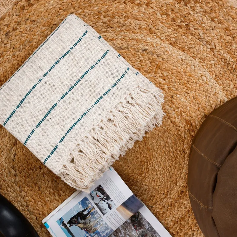 Cocoa Stitch Striped Throw - Off White & Blue media 5
