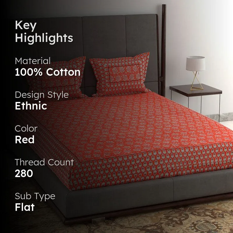Vidhu Printed Cotton Bedsheet (Red) - 280 TC media 2