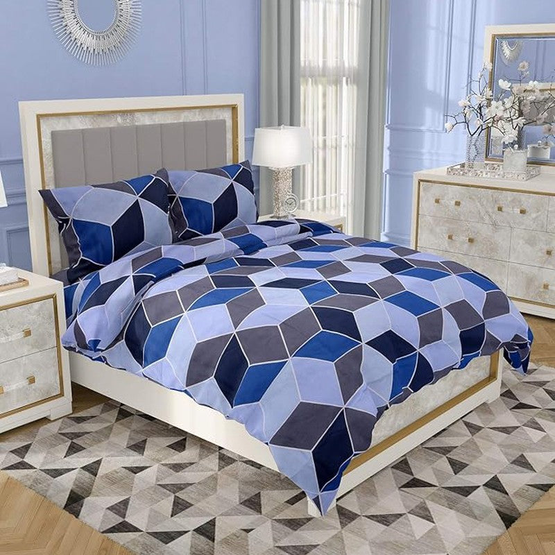 Trixie Geomatric Microfiber Bedsheet (Blue) - 110 GSM