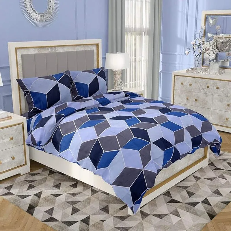 Trixie Geomatric Microfiber Bedsheet (Blue) - 110 GSM media 1