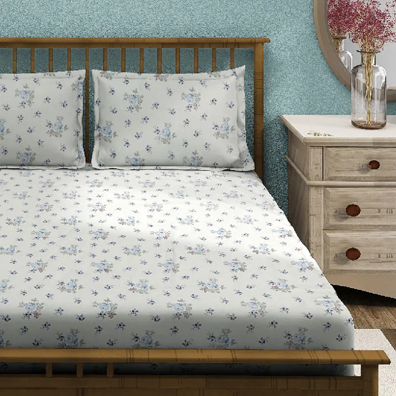 Swayam Florenca Floral Cotton Bedsheet (Blue) - 250 TC media 3