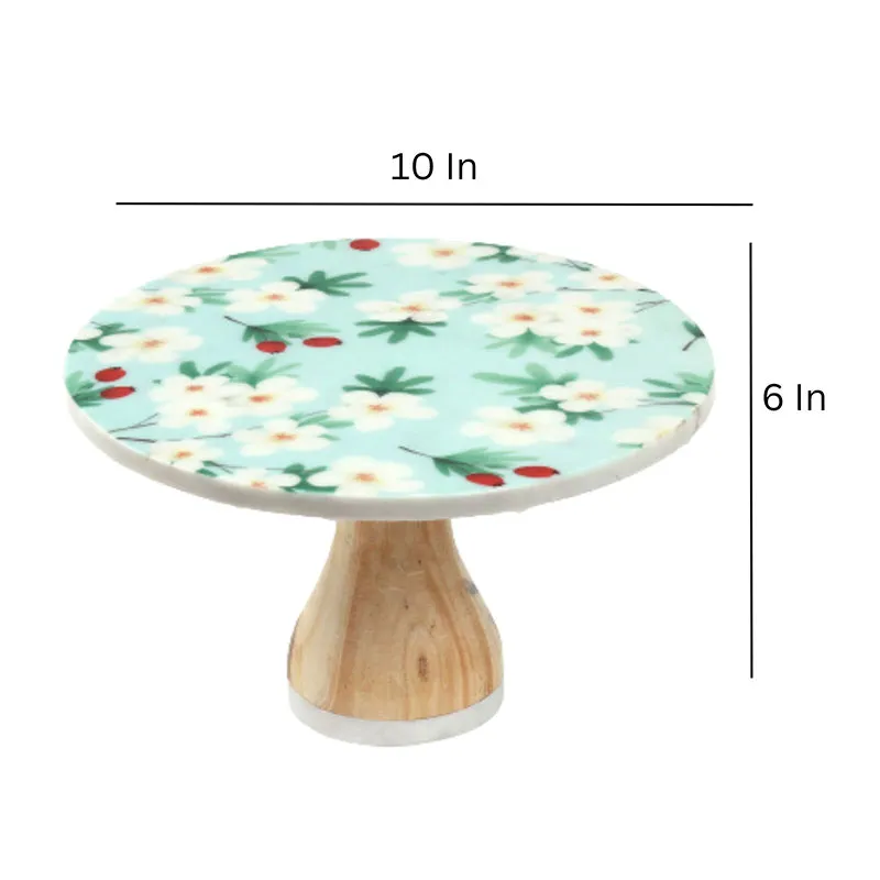 Flower Rain Printed Marble & Wood Cake Stand media 5