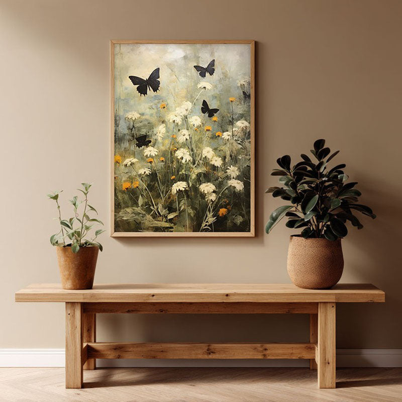 Black & White Butterfly Wall Art - Natural Brown Frame