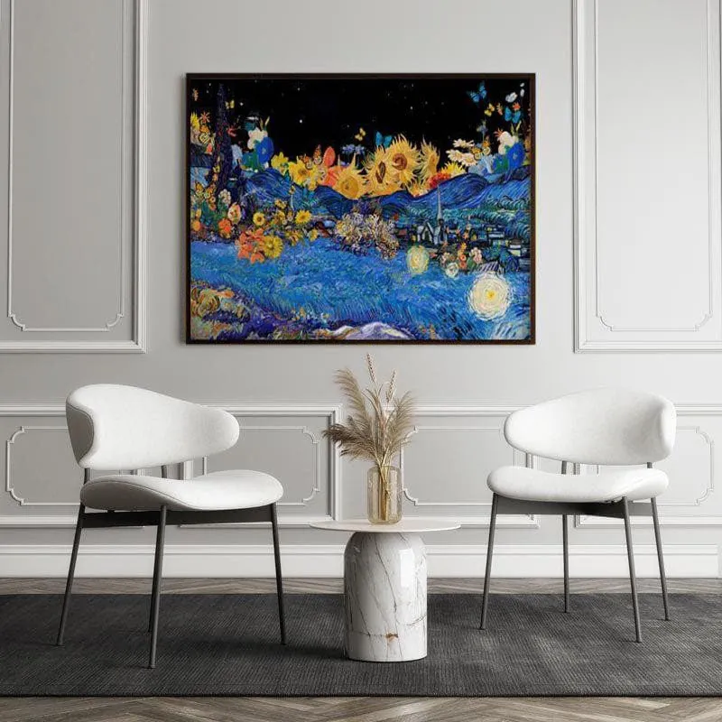 Sunflower Garden & Starry Night Remix By Vincent Van Gogh - Black Frame media 5