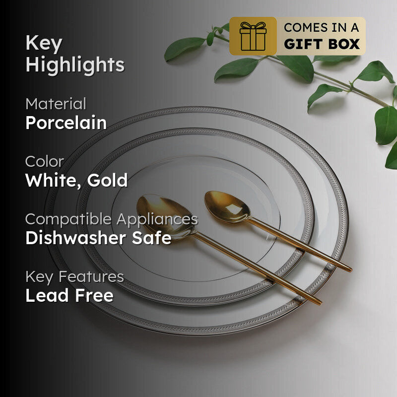 Vienna 24k Gold Brushed Porcelain Dinner Set (Platinum) - 41 Piece Set media 2