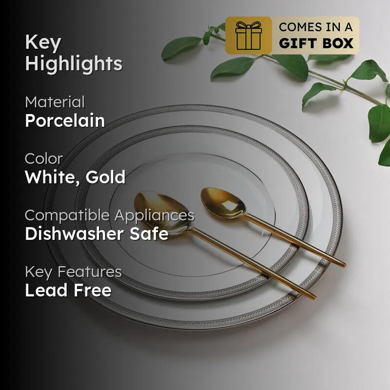 Vienna 24k Gold Brushed Porcelain Dinner Set (Platinum) - 41 Piece Set media 2