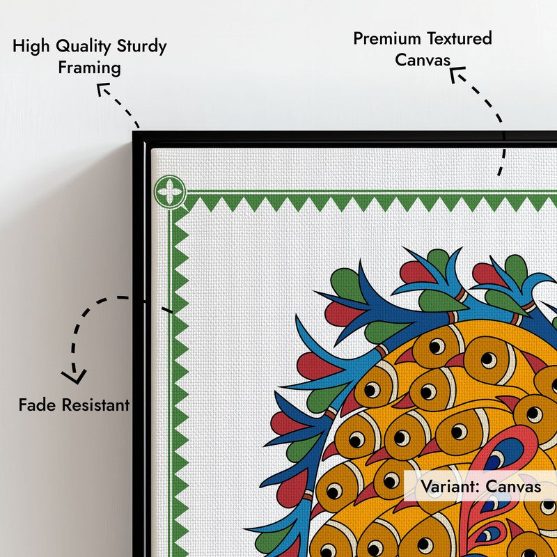 Royal Peacock Framed Madhubhani Canvas Wall Painting media 9
