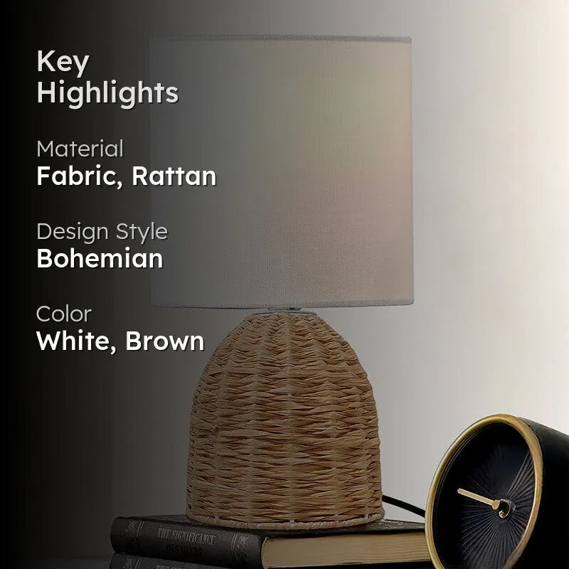 Palladian Curve Raffia Fabric Table Lamp - White,Brown media 2
