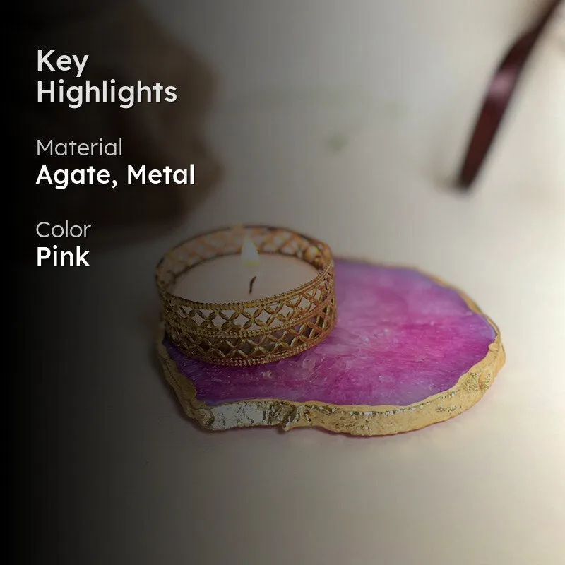 Niema Handcrafted Agate Tealight Candle Holder - Pink media 2