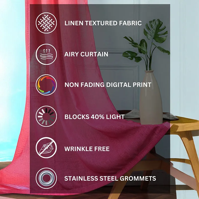 Ombria Linen Texture Sheer Curtain (Pink,Yellow) - Set Of Two media 7