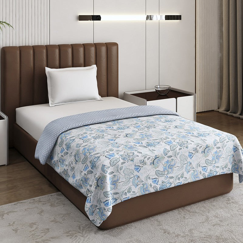 Monte Carlo Bloomella Floral Polycotton Reversible Dohar (Light Blue) - 150 GSM