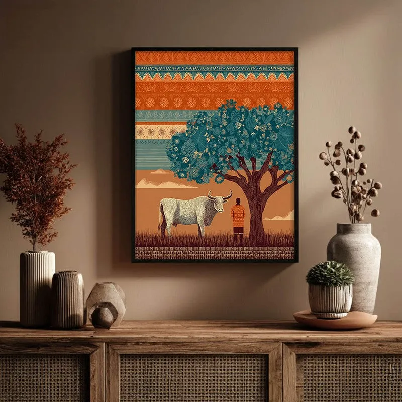 Kamadhenu Canvas Wall Painting With Black Frame media 6