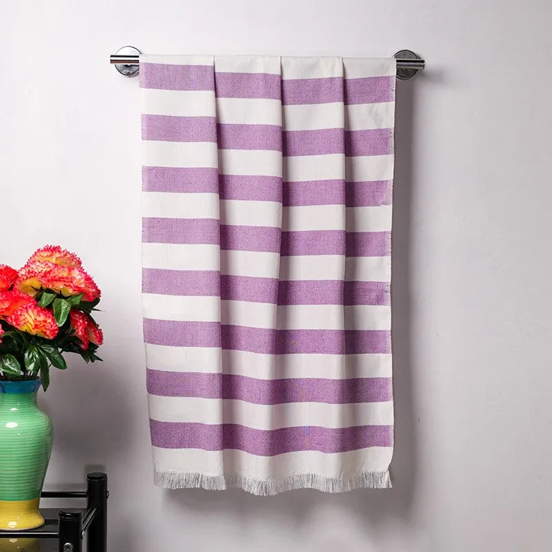 Swaddlix Striped White & Purple Bamboo Bath Towel media 1