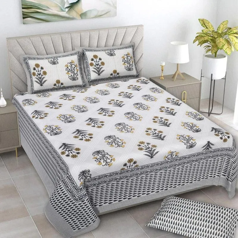 Brynn Floral Cotton Bedsheet (Grey) - 160 TC media 1