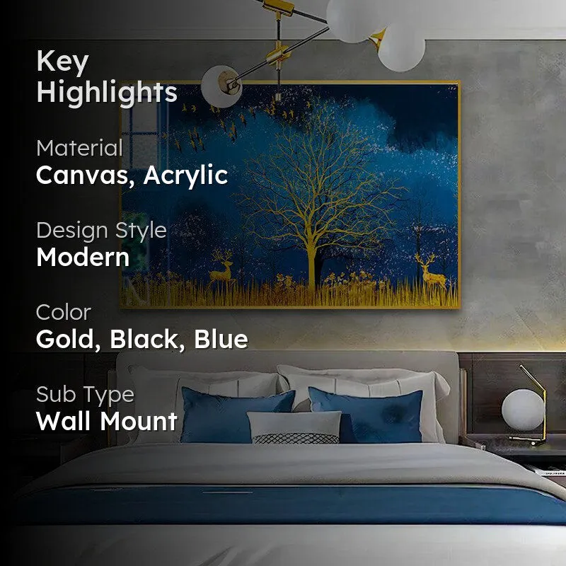 Meadow At Midnight Modern Canvas Wall Art With Frame - Gold media 2
