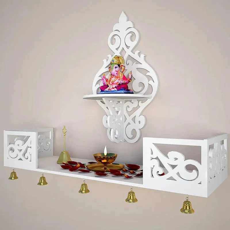 Celestial Prayer Mandir with Shelf (White) media 5