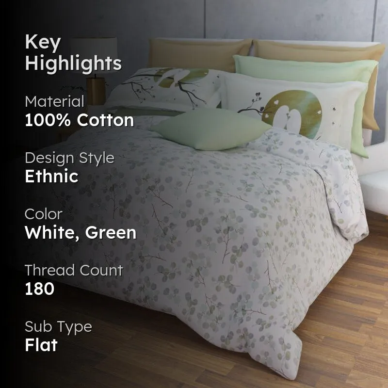 Birdie Love Floral Cotton Bedsheet (Olive Green) - 180 TC media 2
