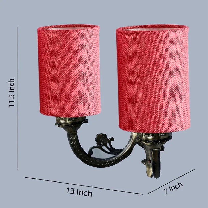 Vintage Cylindrical Duo Fabric & Metal Wall Lamp - Pink media 4