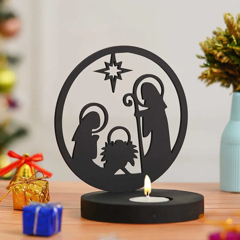 Star Of Bethlehem Wood Tea Light Holder - Black media 4