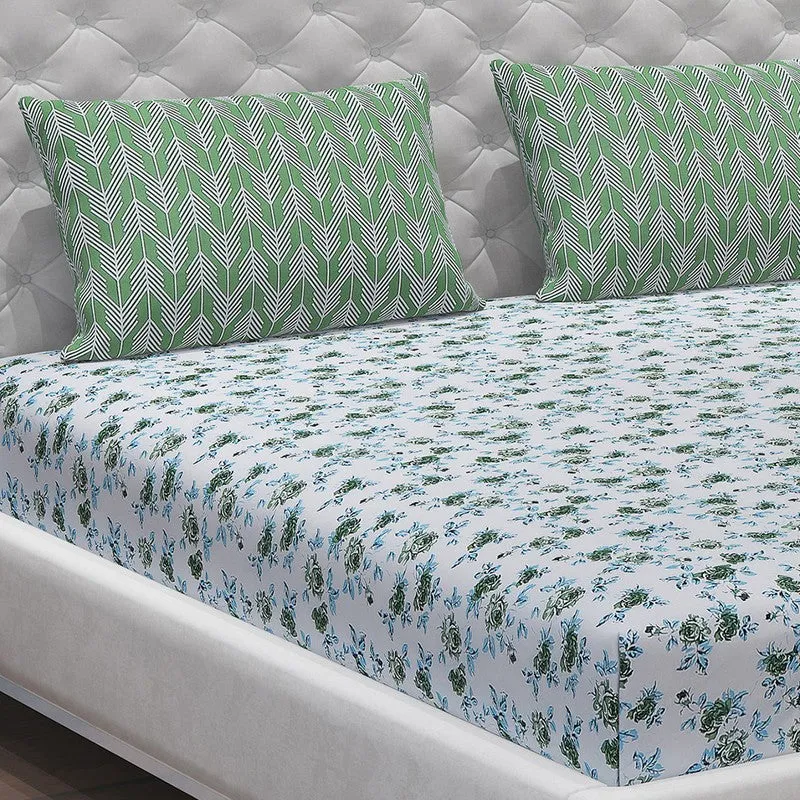 Monte Carlo Fleurish Cotton Bedsheet (White,Green) - 104 TC media 5