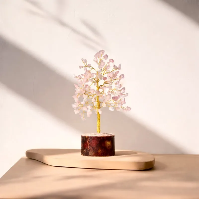 Love Rose Quartz Gemstone Tree Decorative Showpiece media 6