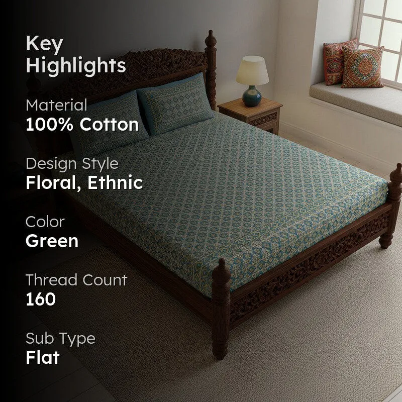 Aavni Cotton Bedsheet (Soft Green, Blue) - 180 TC media 2