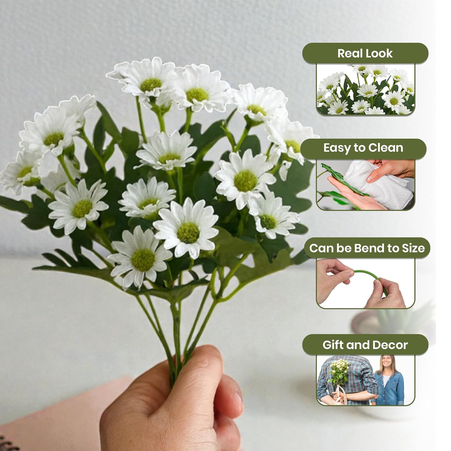 Azure Daisy Artificial Flower (White) - Set of Two media 3