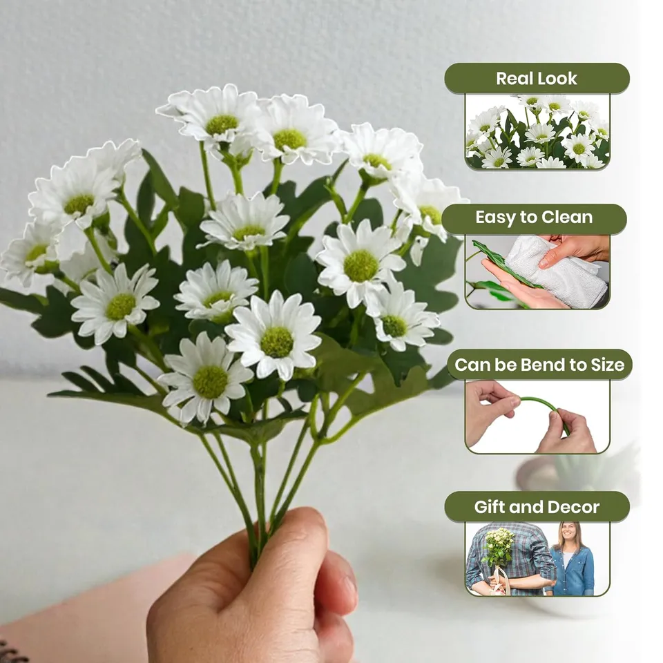 Azure Daisy Artificial Flower (White) - Set of Two media 3