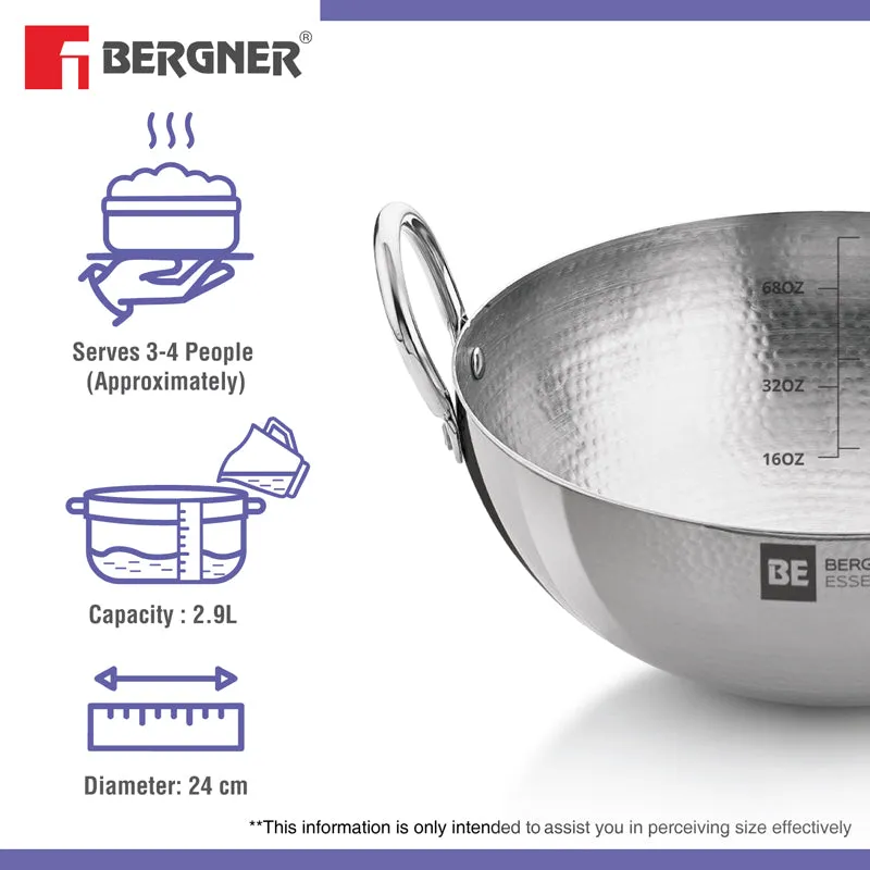 Bergner Stainless Steel Hammered Kadhai - 2900 mL media 6