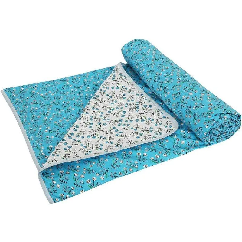 Zinnia Floral Reversible Cotton Dohar (Blue) - 180 GSM media 4