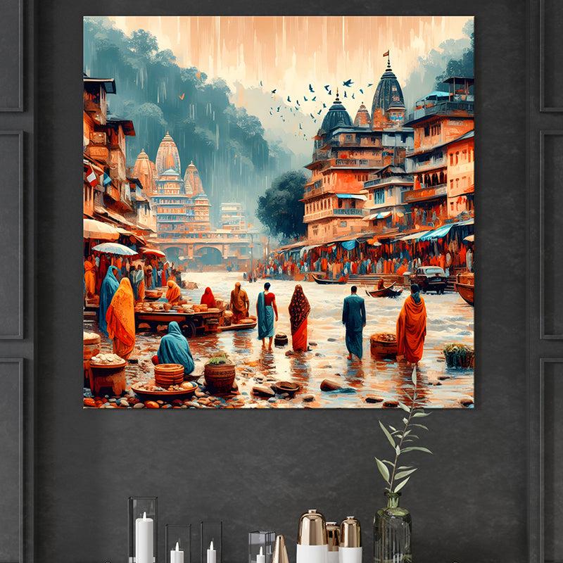 Riverbank Monsoon Walk Poly Canvas Wall Painting