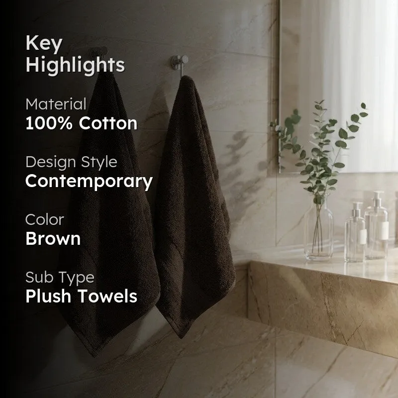 PlushAura Cotton Hand Towel (Dark Brown) - Set Of Two media 2