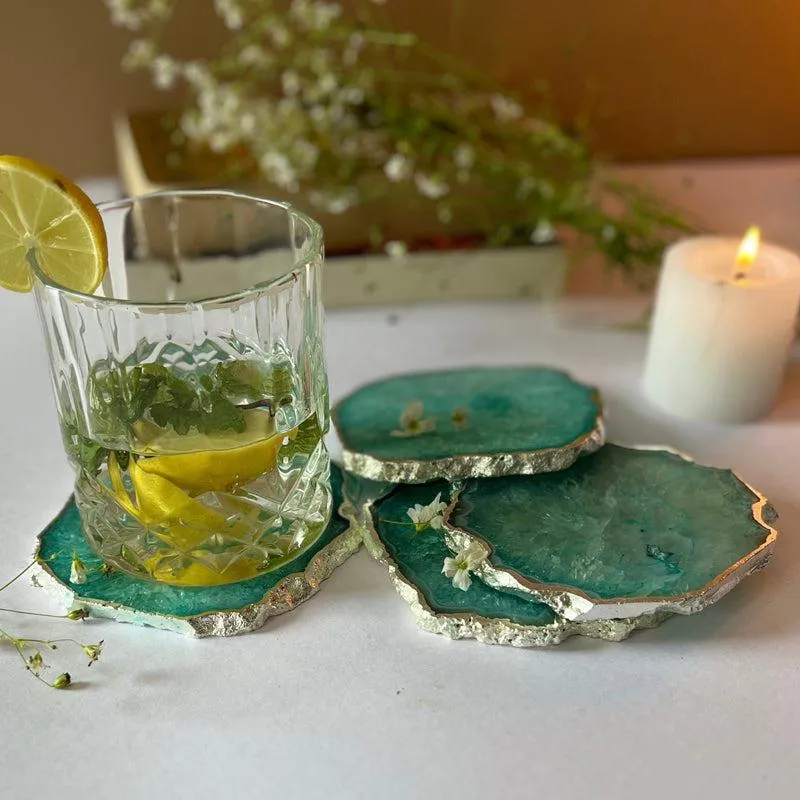 Silasa Handcrafted Crystal Agate Coaster (Green) - Set Of Four media 3