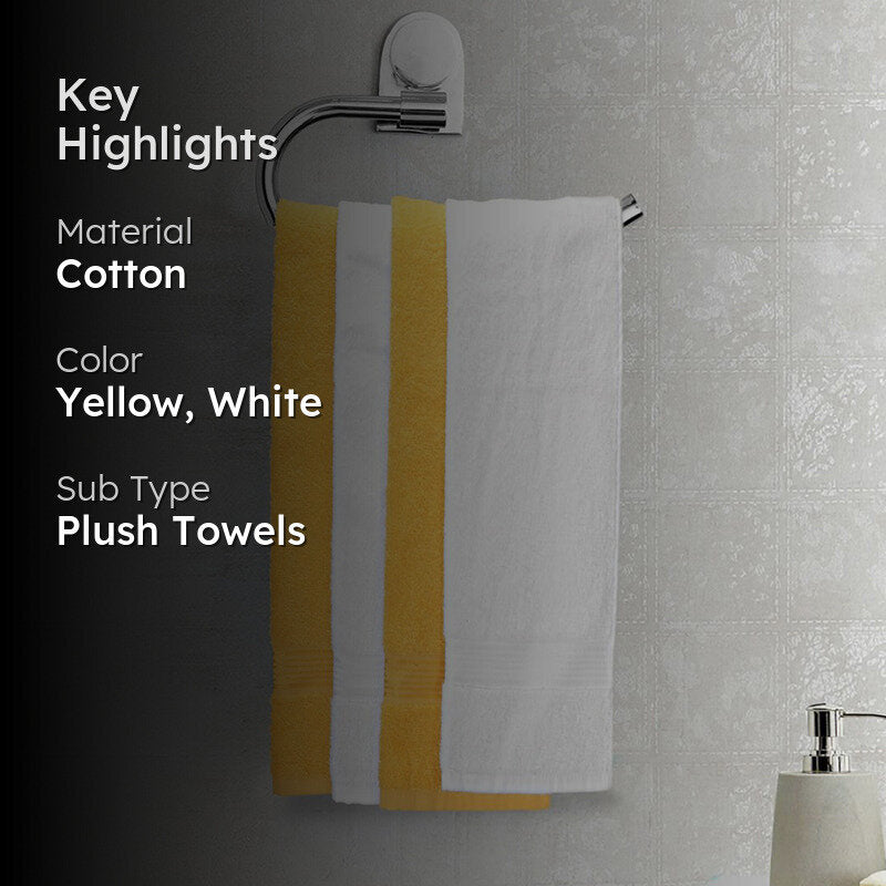 Pluma Cotton Hand & Face Towel (Yellow & White) - Set Of Four media 2