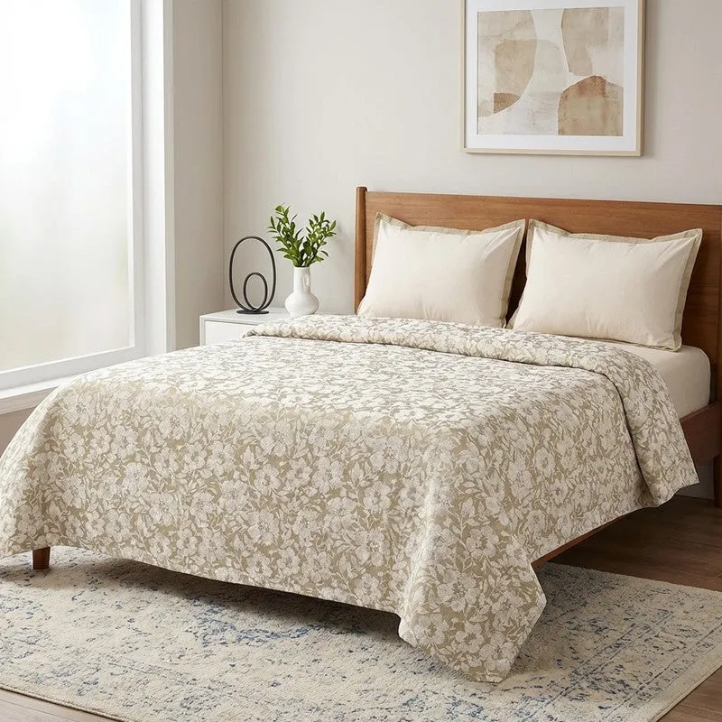 Blossom Breeze Cotton Bedsheet (Beige) - 224 TC media 1