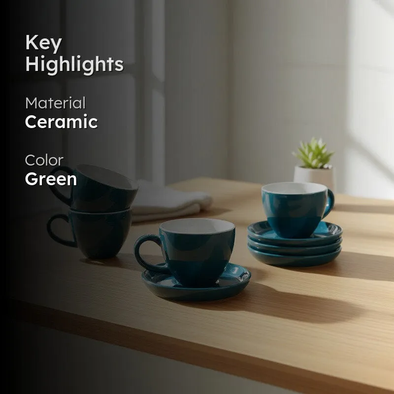 Ceramic Cup & Saucer (Deep Green/180 mL Each) - Set of Four media 2