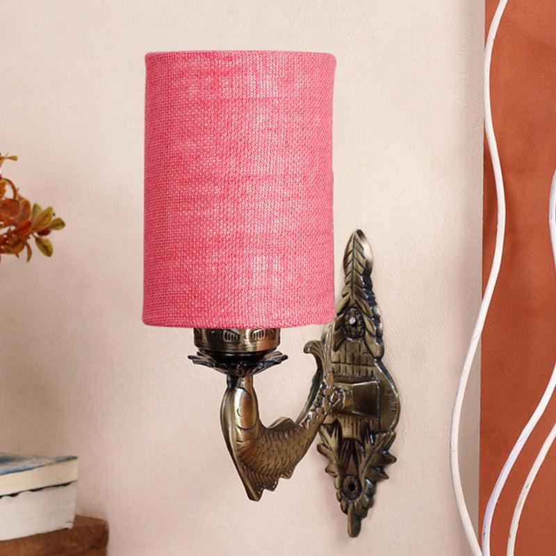 Ziada Stiva Cylindrical Fabric & Metal Wall Lamp - Pink media 3